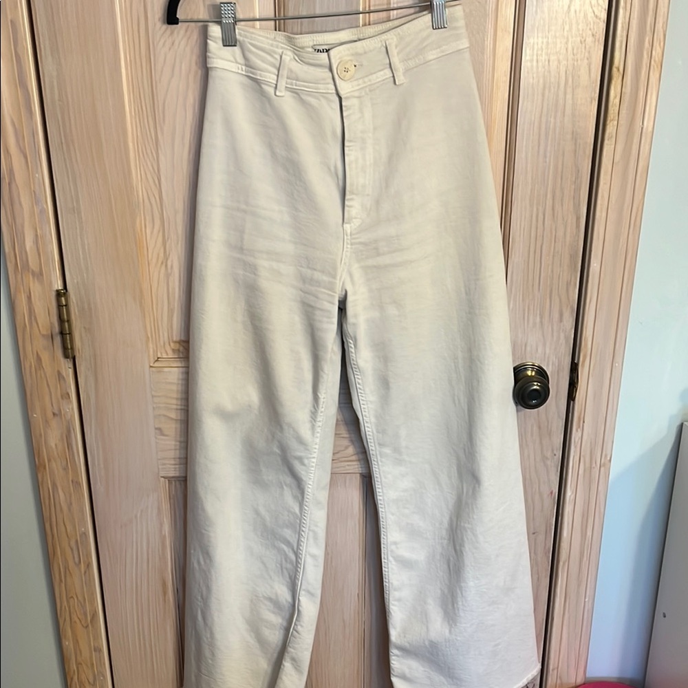 Zara white Marine-sailor Wide-Leg Pants